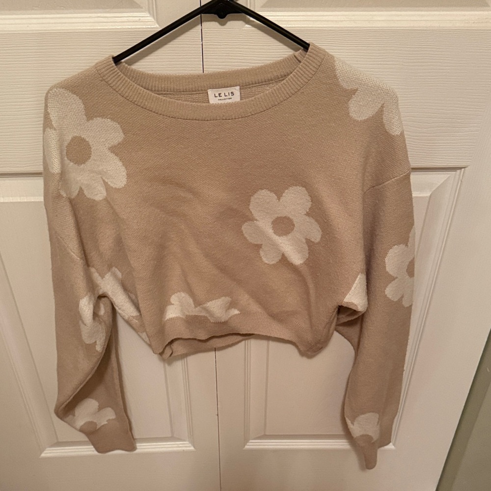 Le Lis Tan Sweater with White Floral Design